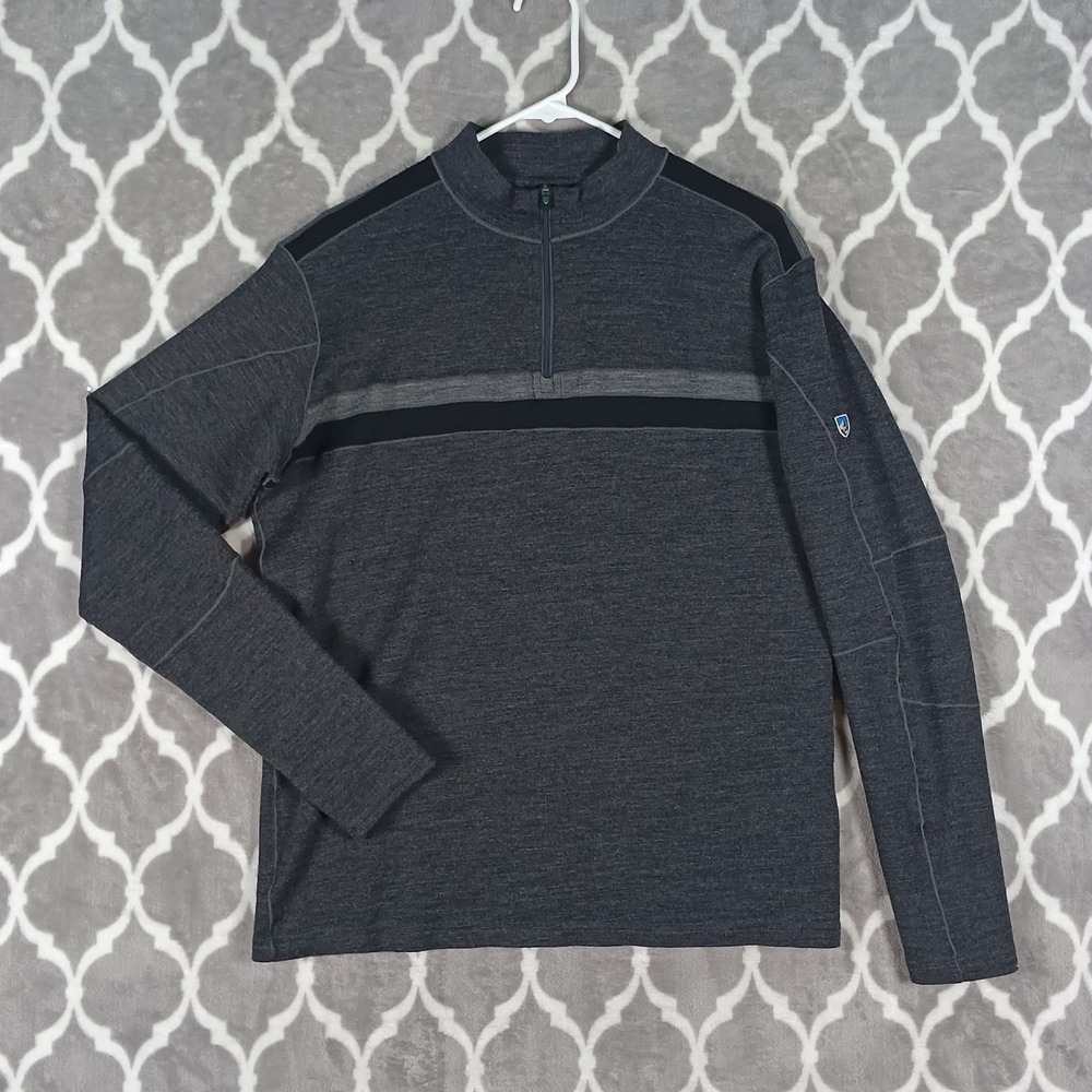 Kuhl Downhill Racr Pullover Mens Medium Gray Merino Wool 1/4 Zip Sweater